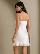 [White] SilkSilky-CA Spaghetti Strap V Neck Nightgown 002