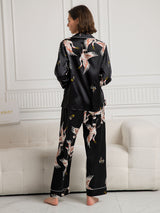 [Black] SilkSilky-CA Long Sleeve Lapel Collar Women's Pajamas 002