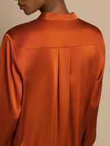 [Caramel] SilkSilky-CA 19Momme Stretch Silk Charmeuse Long Sleeve Stand Collar Blouse 004