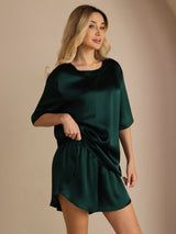 [Dark Green] SilkSilky-CA Short Sleeve Round Neck Women's Pajamas 006
