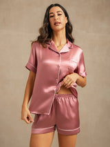 [Pale Mauve] SilkSilky-CA Short Sleeve Lapel Collar Women's Pajamas 004