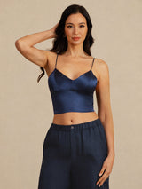 [Dark Blue] SilkSilky-CA Spaghetti Strap V Neck Camisole 001