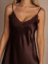 [Brown] SilkSilky-CA Spaghetti Strap V Neck Nightgown 004