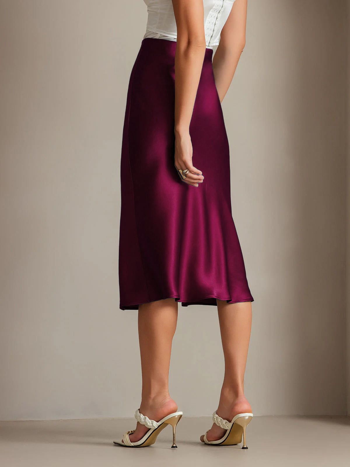 [Dark Red] SilkSilky-CA 19Momme Pure Silk Skirt 002,