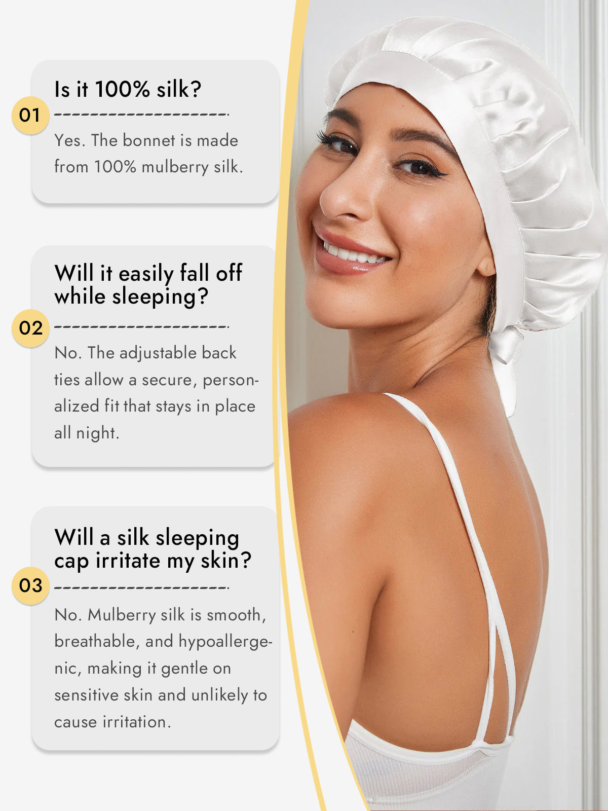 [White] SilkSilky-CA Pure Silk Sleep Cap 006