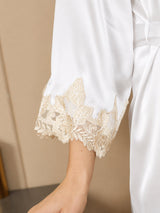 [White] SilkSilky-CA 3/4 Sleeve V Neck Nightgown&Robe Set 005