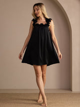 [Black] SilkSilky-CA Sleeveless Square Neck Nightgown 005