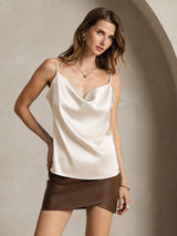 [Beige] SilkSilky-CA Spaghetti Strap Cowl Neck Camisole 001