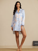[Light Blue] SilkSilky-CA Long Sleeve Lapel Collar Nightshirt 005