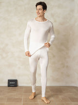 [White] SilkSilky-CA Long Sleeve Round Neck Men's Long Johns 003