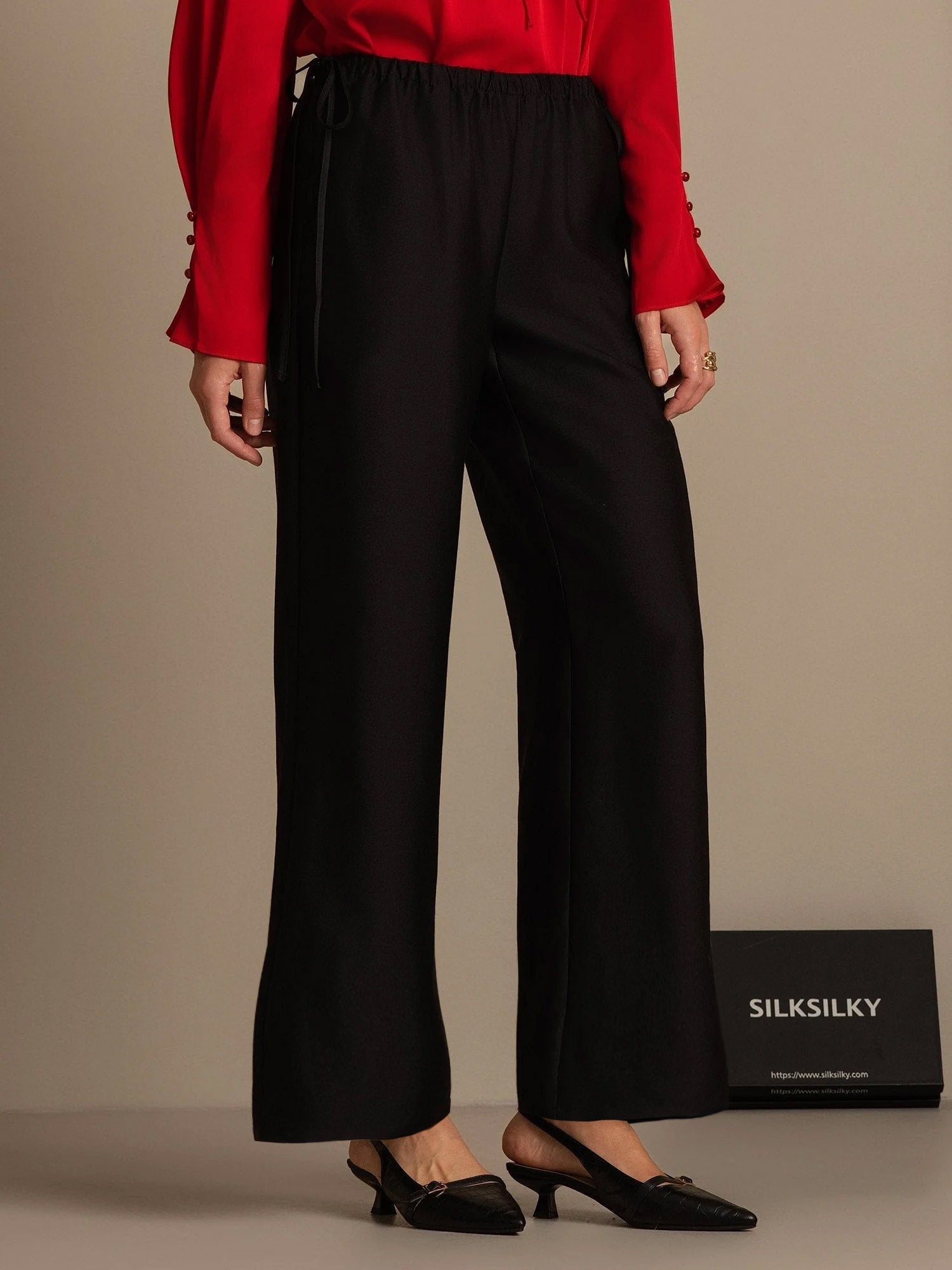 [Black] SilkSilky-CA 32Momme Silk-Wool Blend Womens Pants 006,