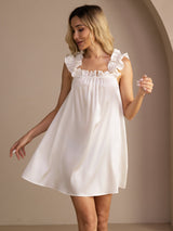 [White] SilkSilky-CA Sleeveless Square Neck Nightgown 001