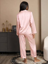 [Light Pink] SilkSilky-CA Long Sleeve Lapel Collar Women's Pajamas 002