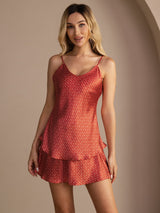 [Wine Ginkgo] SilkSilky-CA Spaghetti Strap V Neck Camisole Set 003