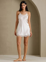 [White] SilkSilky-CA Spaghetti Strap Sweetheart Neck Nightgown 010