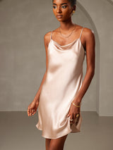 [Pale Mauve] SilkSilky-CA Spaghetti Strap Cowl Neck Dress 001