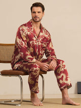 [Wine Dragon] SilkSilky-CA Long Sleeve Lapel Collar Men's Pajamas 005