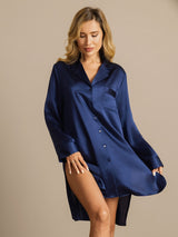 [Dark Blue] SilkSilky-CA Long Sleeve Lapel Collar Nightshirt 003