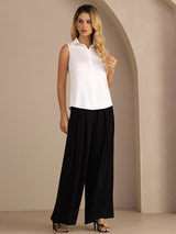 [White] SilkSilky-CA Sleeveless Lapel Collar Women's Shirt 006
