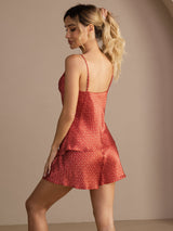 [Wine Ginkgo] SilkSilky-CA Spaghetti Strap V Neck Camisole Set 002