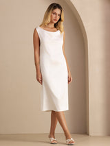 [White] SilkSilky-CA Sleeveless Cowl Neck Dress 001