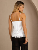 [White] SilkSilky-CA Spaghetti Strap V Neck Camisole 002
