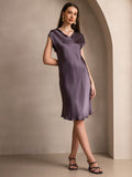 SilkSilky-CA Pure Silk Sleeveless V Neck Nightgown PurpleGray 001