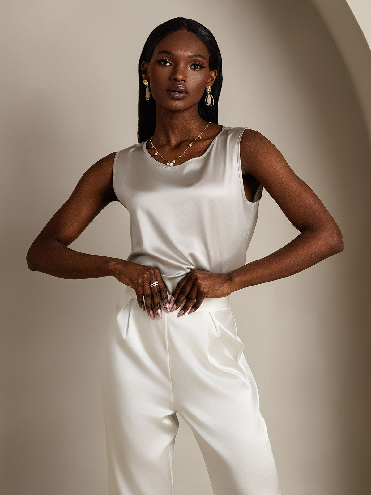 [Light Gray] SilkSilky-CA 19Momme Silk Round Neck Camisole 004