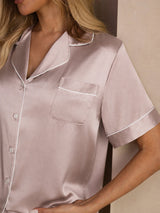 [Shadow Gray] SilkSilky-CA Short Sleeve Lapel Collar Women's Pajamas 004