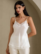 [White] SilkSilky-CA Spaghetti Strap V Neck Camisole 003