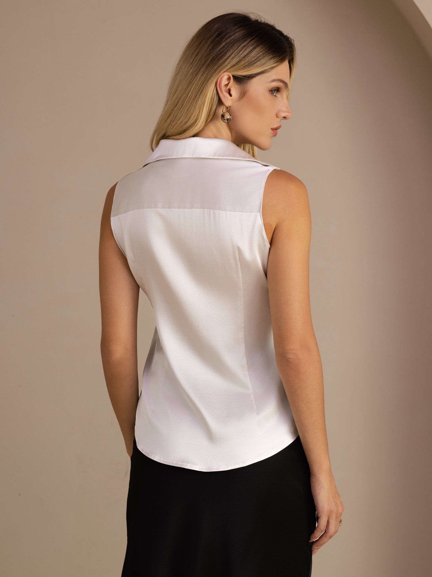 [Light Gray] SilkSilky-CA Sleeveless Lapel Collar Women's Shirt 002