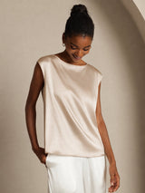 [Beige] SilkSilky-CA Cap Sleeve Round Neck Women's T-Shirt 006
