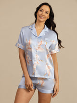 [Light Blue] SilkSilky-CA Short Sleeve Lapel Collar Women's Pajamas 004