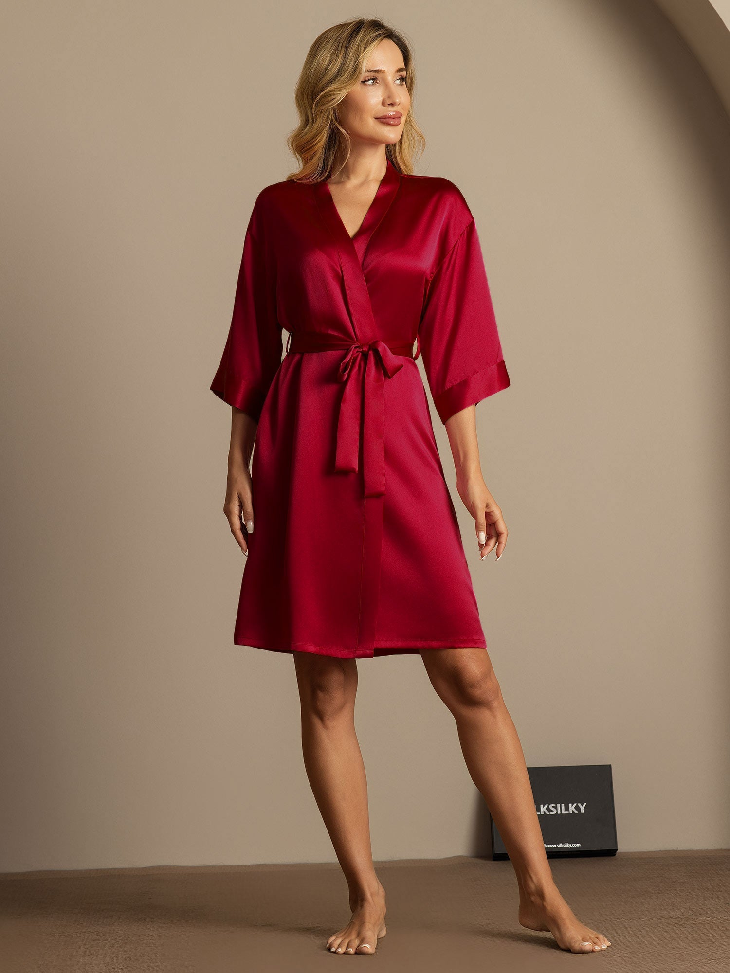 [Wine] SilkSilky-CA Pure Silk Womens Robe 006,