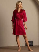[Wine] SilkSilky-CA 3/4 Sleeve Women's Robe 006