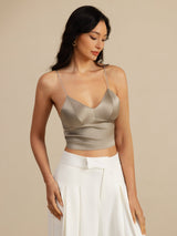 [Khaki] SilkSilky-CA Spaghetti Strap V Neck Camisole 007