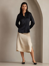 [Black] SilkSilky-CA Long Sleeve Lapel Collar Women's Shirt 006