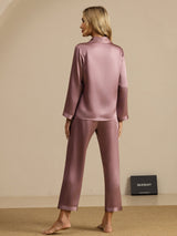 [Pale Mauve] SilkSilky-CA Long Sleeve Lapel Collar Women's Pajamas 002