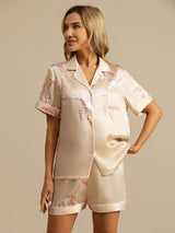 [Champagne] SilkSilky-CA Short Sleeve Lapel Collar Women's Pajamas 004