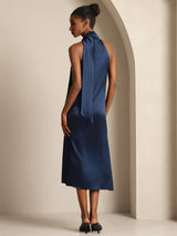 [Dark Blue] SilkSilky-CA Sleeveless Halter Dress 002