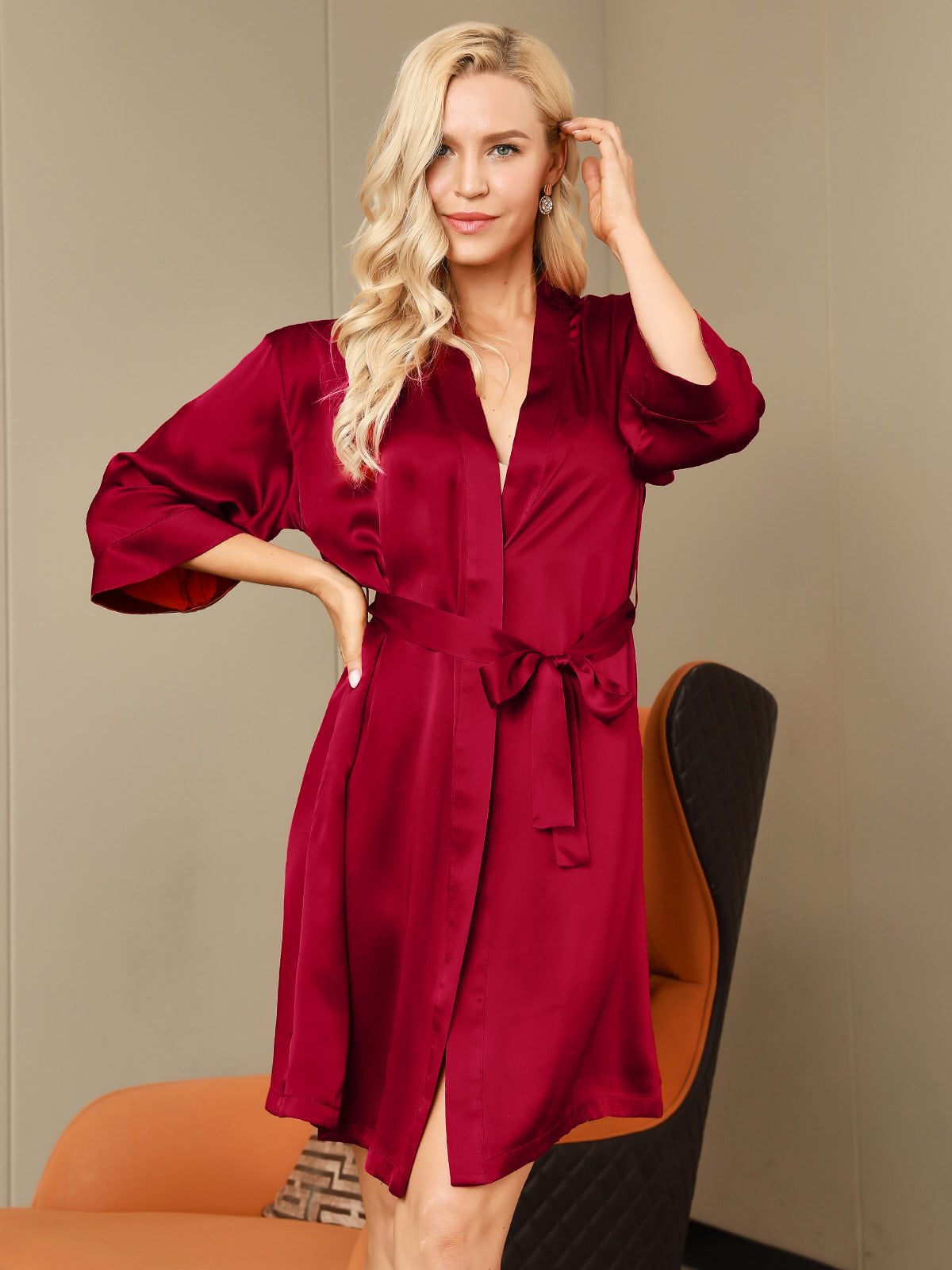 [Wine] SilkSilky-CA Pure Silk Womens Robe 005