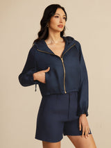 [DarkBlue] SilkSilky-CA 18Momme Silk Satin Surah Long Sleeve High Neck Women's Outerwear 003