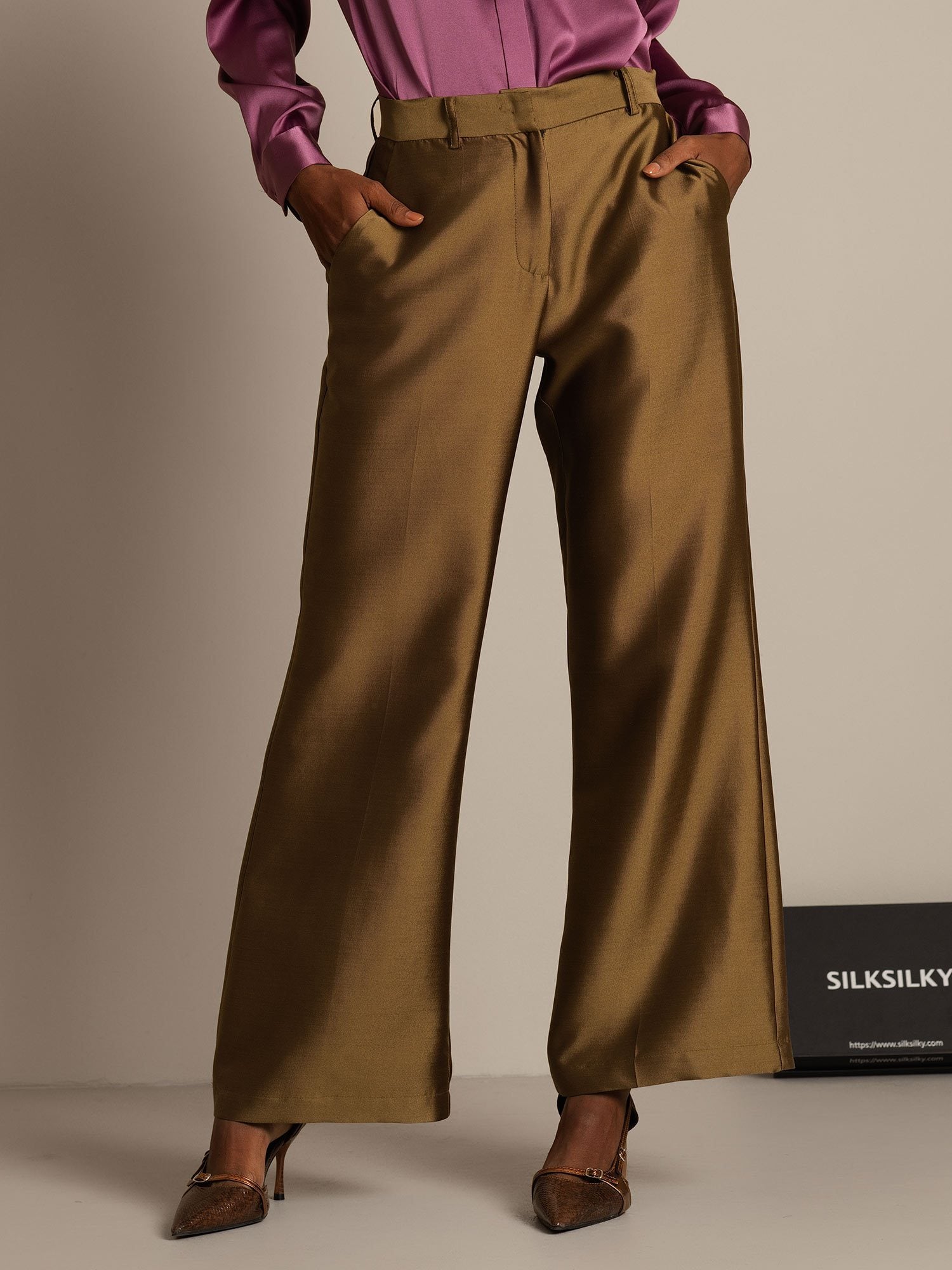 [Bronze] SilkSilky-CA 32Momme Silk-Wool Blend Womens Pants 001,