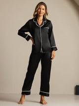 [Black] SilkSilky-CA Long Sleeve Notch Collar Women's Pajamas 001