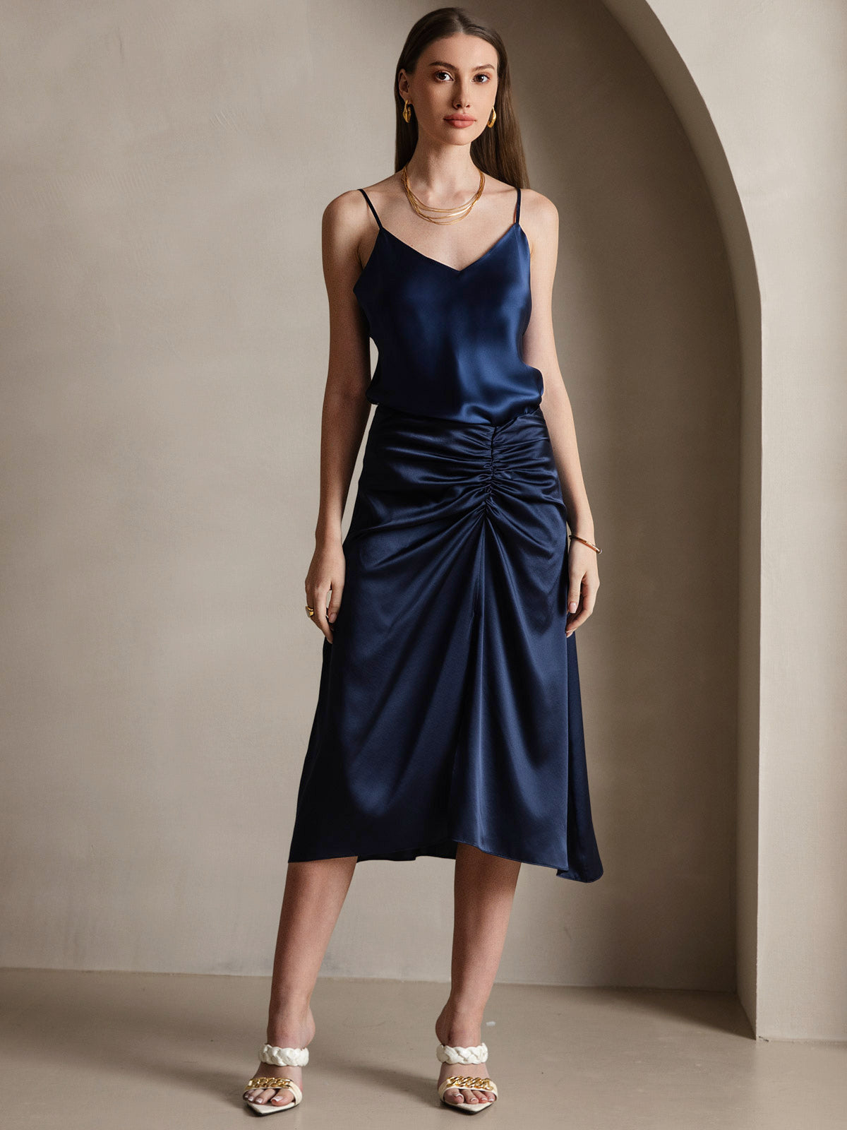 [Dark Blue] SilkSilky-CA Pure Silk V Neck Camisole 006