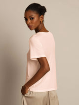 [Light Pink] SilkSilky-CA 100% Silk Jersey Short Sleeve Round Neck Women's T-Shirt 002