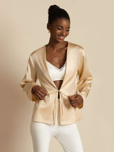 [Champagne] SilkSilky-CA 19Momme Stretch Silk Charmeuse Long Sleeve Women's Outerwear 005