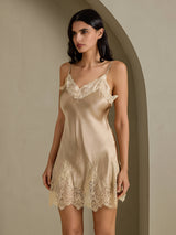 [Champagne] SilkSilky-CA Spaghetti Strap V Neck Nightgown 008