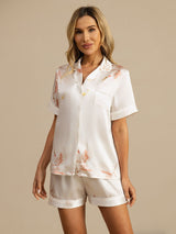 [White] SilkSilky-CA Short Sleeve Lapel Collar Women's Pajamas 001