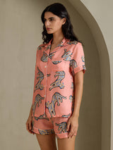 [Pink Cat] SilkSilky-CA Short Sleeve Lapel Collar Women's Pajamas 007